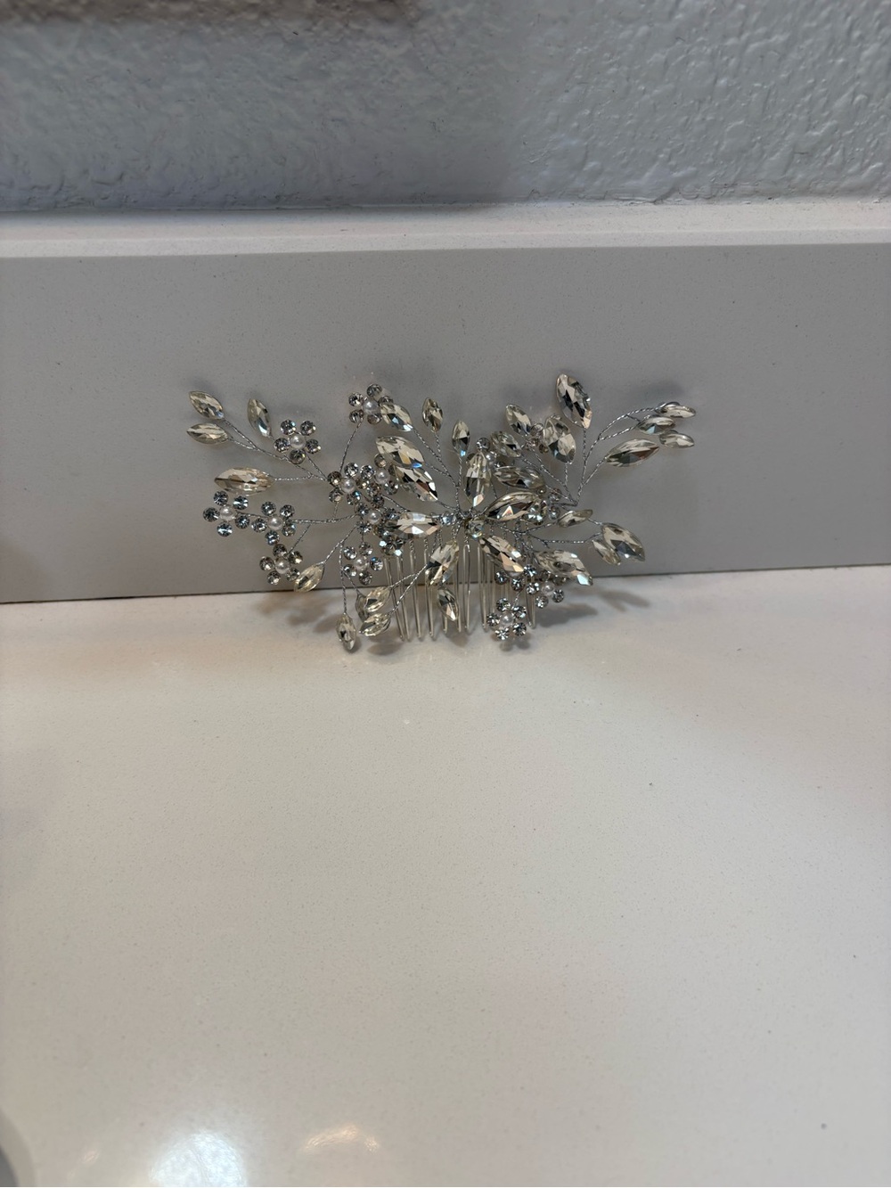 Silver Crystal Floral Hair Comb, new never worn